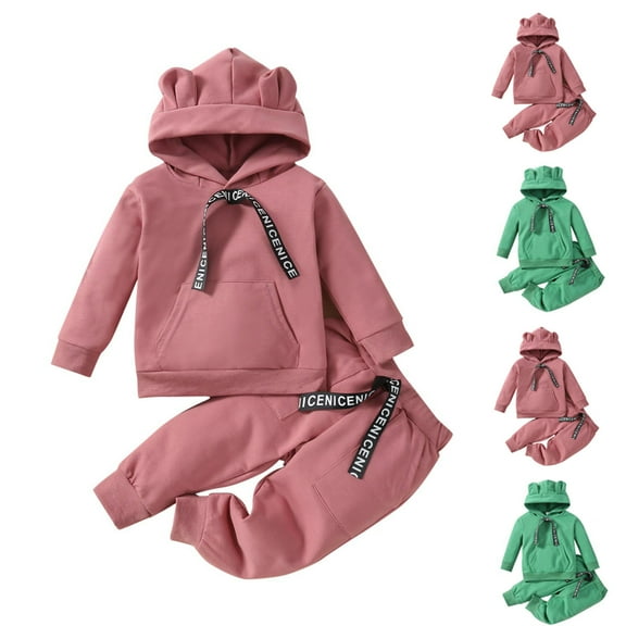 Jinhomg Boys Girls Fall Outfits Toddler 2 Piece Soft Cozy Cotton Set Cute Bear Ear Kangaroo Pocket Hooded Sweatshirts and Sweatpants Seasonal Sale Green 4 Years