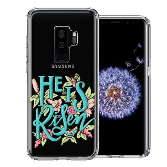 MUNDAZE for Samsung Galaxy S9 Plus He Is Risen Text Easter Jesus Christian Flowers Double Layer Phone Case Cover