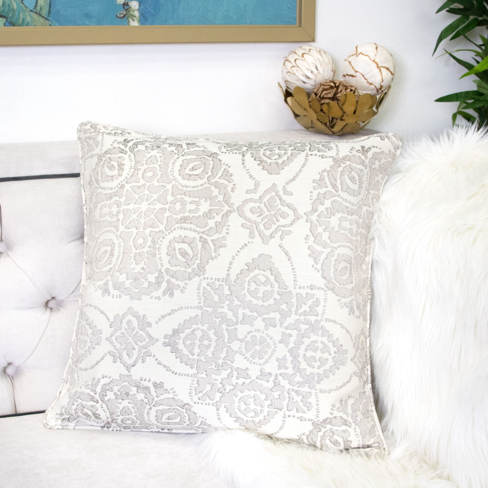 Kate Cream Abstract Polyester 20 in. x 20 in. Throw Pillow