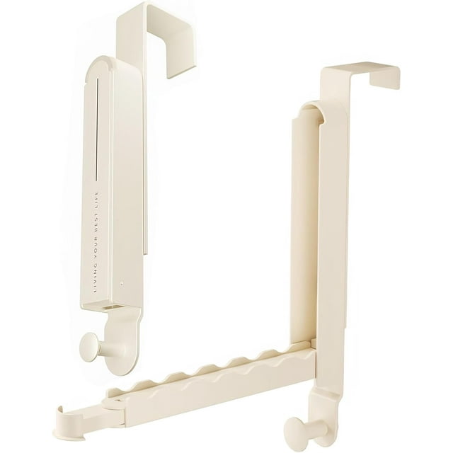 Outstar Over The Door Hangers for Clothes 2 Pack,Foldable Over The Door Drying Rack with Towel Racks, Metal Over The Door Clothes Hanger for Laundry Bathroom Bedroom Travel Hangers(Cream)