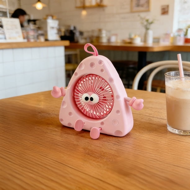 MiniUSB portátil recargable con forma de queso adorable• Velocidades de viento ajustables • Diseño de bucle colgante para viajes en oficina en casa y dormitorios