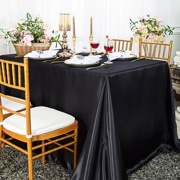 Wedding Linens Inc. 90" x 132" Satin Seamless Rectangular Table Cover Linen Tablecloth - Black