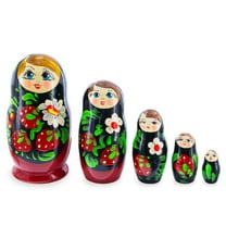 Black Hood with Strawberries Wooden  Nesting Dolls