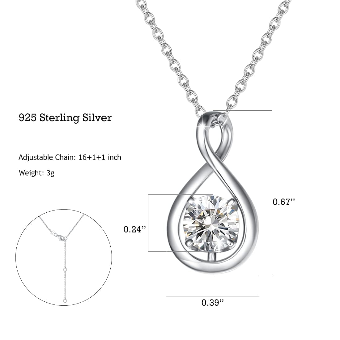 FANCIME 925 Sterling Silver Simulated Diamond Cubic Zirconia CZ Necklace  Dainty Infinity Pendant April Birthstone Fine Jewelry Anniversary Birthday 