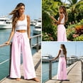 thumbnail image 5 of Tqcoqu Women's Striped Wide Leg High Waist Pants,Drawstring Elastic Loose Casual Beach Vacation Long Trouser with Pockets, 5 of 7