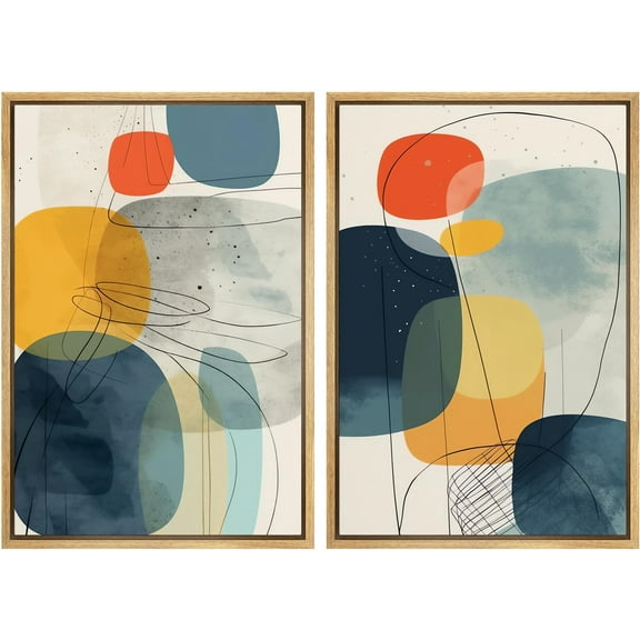 IDEA4WALL Framed Canvas Print Wall Art Set Colorful Polygon Abstract Dots Modern Art Multicolor Geometric Wall Decoration Bohemian Zen Artwork for Living Room, Bedroom, Office - 24"x36"x2 Natural