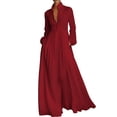 thumbnail image 2 of Miqool Women's Casual Maxi Dress Puff Long Sleeve Stand Collar Button Front Flowy Loose Fit Long Dress with Pockets, 2 of 7
