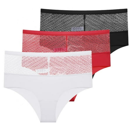 

3-Pack Women Fishnet Seamless Briefs Middle Waist Full Coverage Underwear Solid Soft Panties