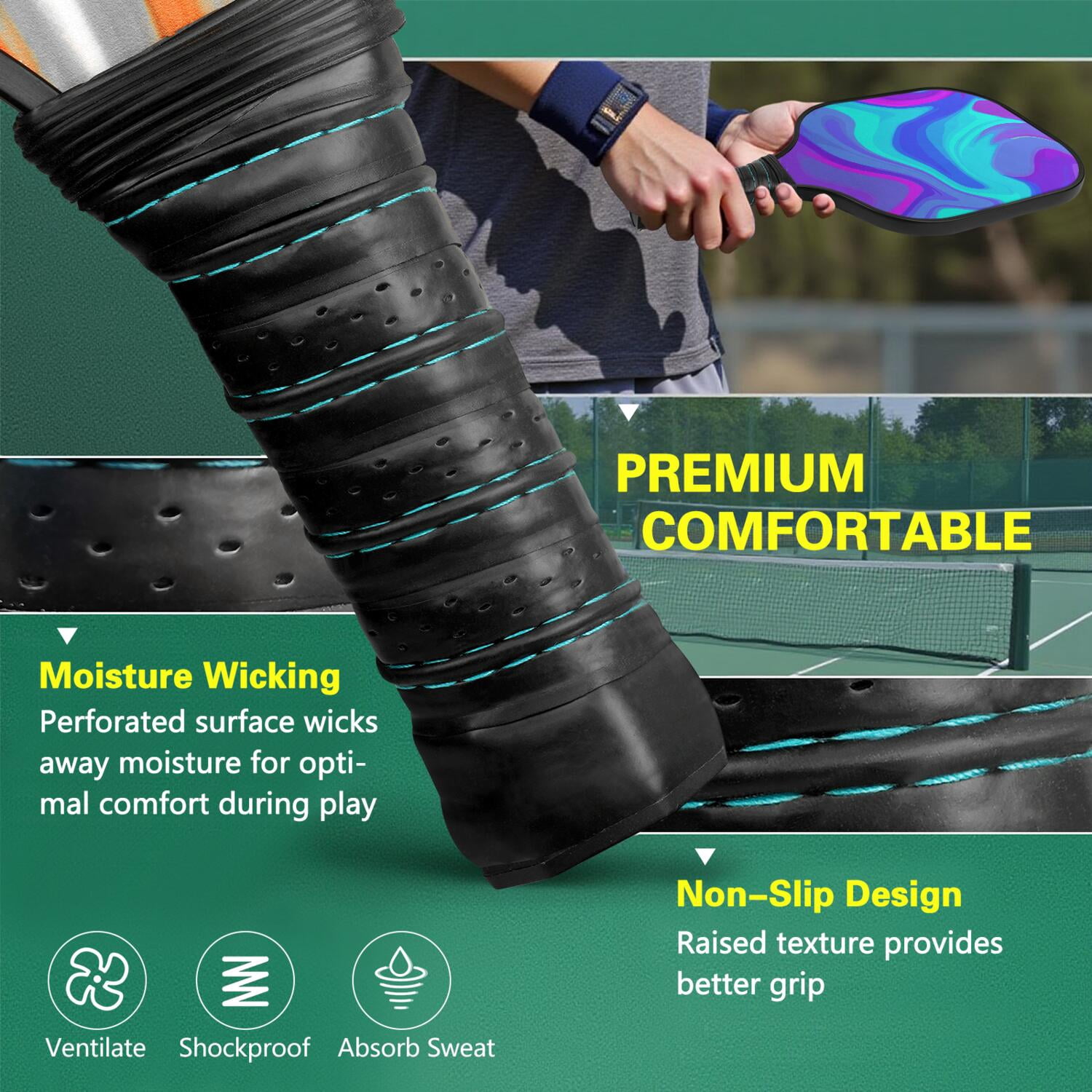 Pickleball Paddles Set Of 2, Fiberglass Surface, Liquid & Marble Print, 4 Balls & Bag