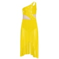 thumbnail image 4 of YiZYiF Girls Solid Color Lyrical Dance Costume Sleeveless Shiny Rhinestone Mesh Modern Dancing Dress Diamond Yellow 8, 4 of 6
