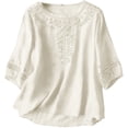thumbnail image 3 of Womens Tops Casual Solid Stand Collar Button Down Shirt Spring Summer Shirts for Women Beige L, 3 of 9