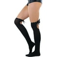 thumbnail image 3 of ToBeInStyle Women's Opaque Keyhole Back Thigh High w/ Rhinestone & Satin Bow - Black - One Size, 3 of 7