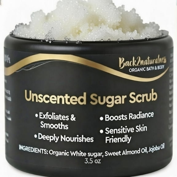 Back2Naturalness Natural Unscented Face and Body Sugar Scrub, Skin Exfoliator , Sensitive Skin, No Odors, No Artificial Colorants, 3.5 oz