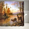 thumbnail image 2 of DYNH Elk Shower Curtain Animals Theme, Deer Safair in Stream River at Forest Sunset Shower Curtain, Fabric Bathroom Decor Accessories, Bath Curtains 12 PCS Hooks, 69X70IN, 2 of 3