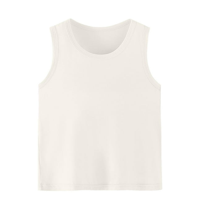 SROBPTY T-Shirts Garçons Filles, T-Shirt de Base Décontracté Confortable Respirant Col Rond Couleur Unie pour Enfants Beige 5 Ans