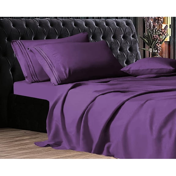 Elegant Comfort 1500 Series Wrinkle & Fade Resistant Ultra Soft 4-Piece Bed Sheet Set with Deep Pockets, King Purple