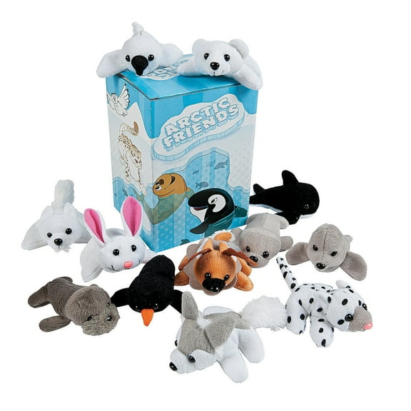 Fun Express Mini Plush Arctic Animal Assortment - Soft & Cuddly Toy Collection for Kids - Ideal for Party Favors Gifting & Special Occasions - Perfect for Arctic-Themed Celebrations - 24 Pieces