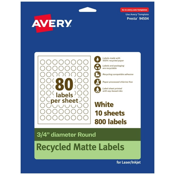 Avery EcoFriendly Round Labels, 3/4" Diameter, 800ct
