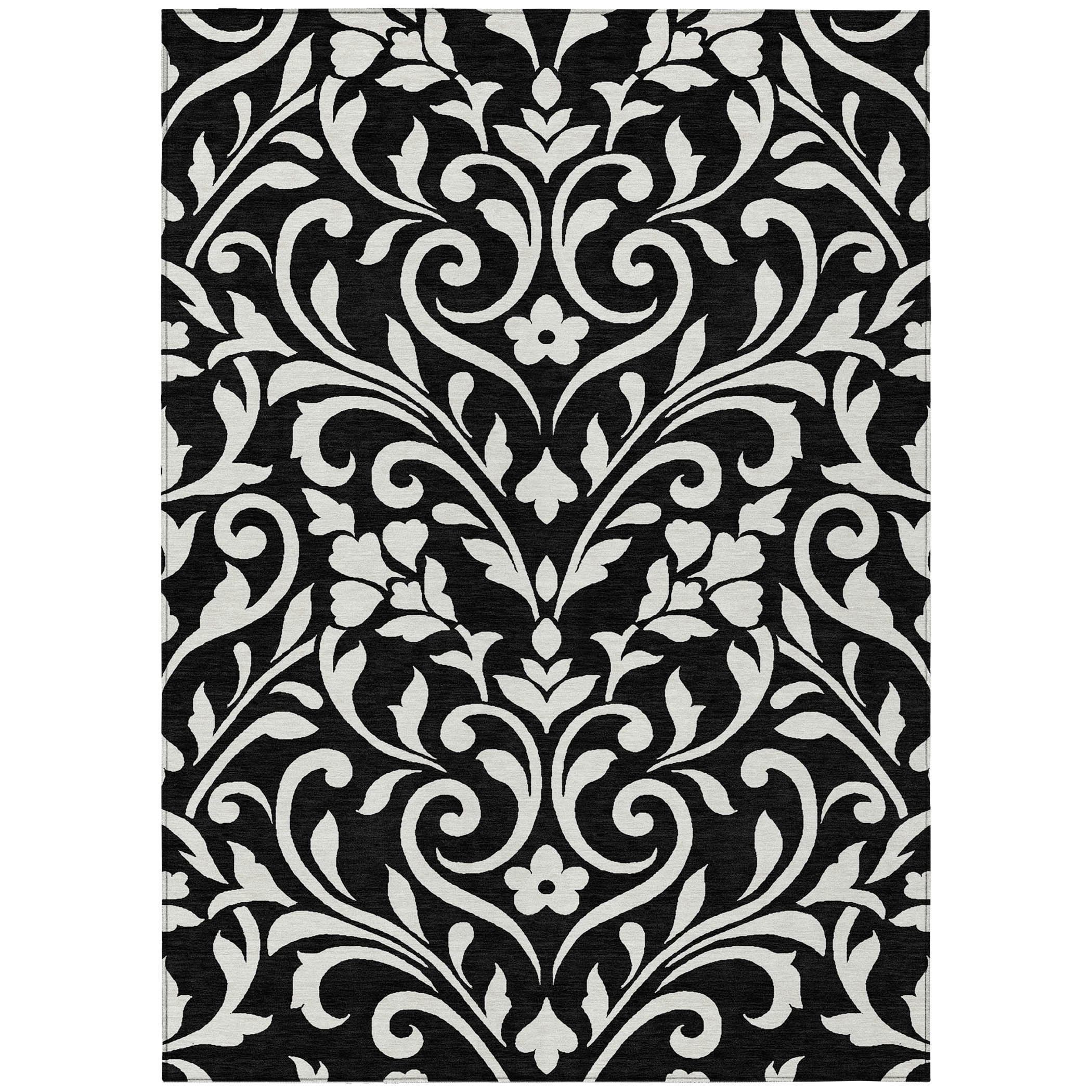 Addison Rugs Chantille Indoor/Outdoor Transitional Floral Black Washable Rectangle Rug, 10' x 14'