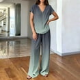 thumbnail image 5 of Cagogo Women Plus Size 2 Piece Outfits Summer Vacation Set Loose V Neck Short Sleeve Tshirt Wide Leg Pants Casual Cruise Travel Lounge Tracksuits Boho Gradient Matching Sets, Green M, 5 of 5