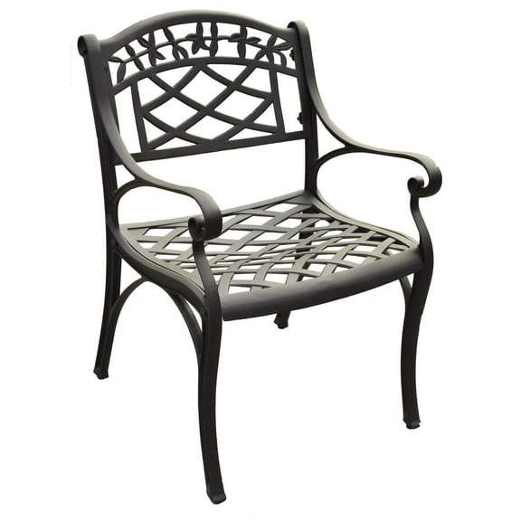 Outdoor Patio Armchair - Cast Aluminum Chair, Weather Resistant, Classic Design, Black Finish