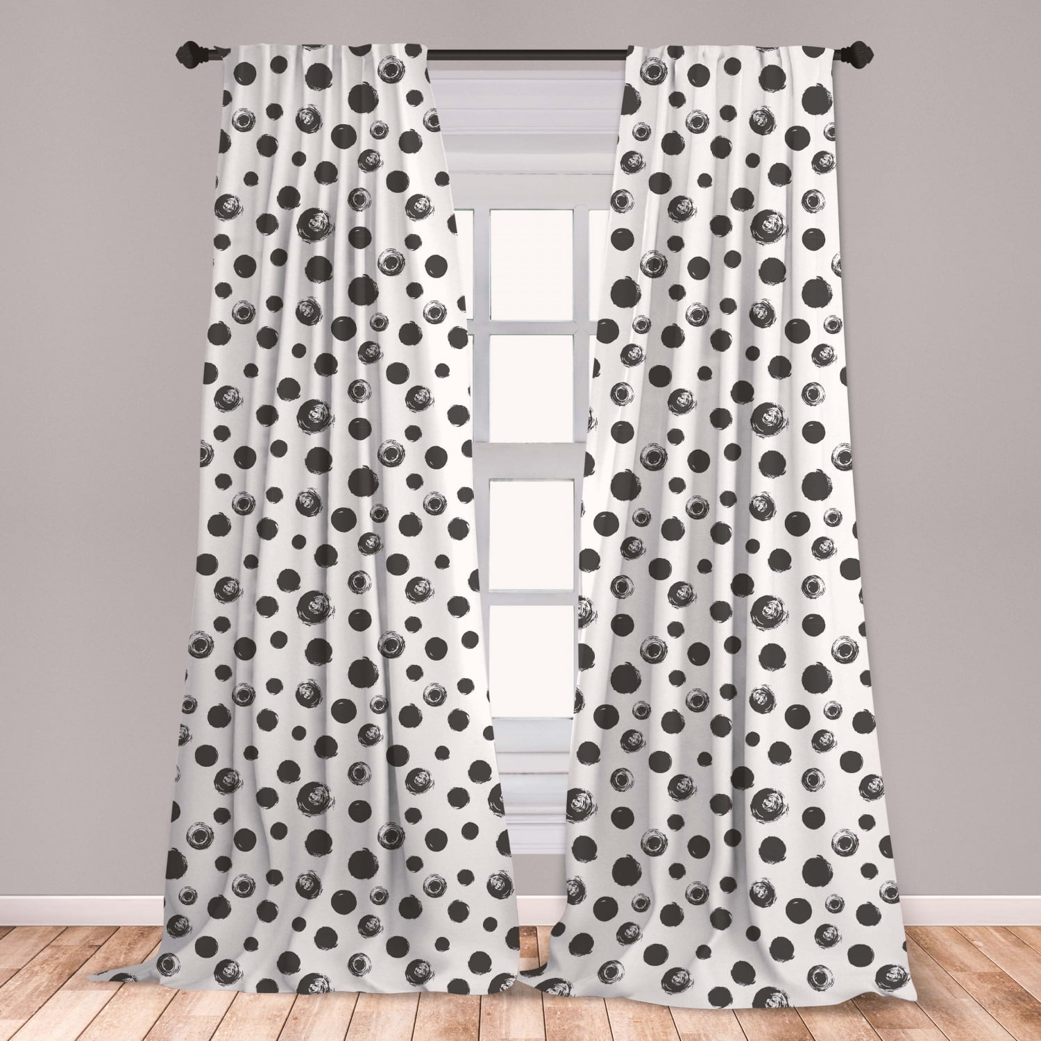Grunge Curtains 2 Panels Set, Circle Paint Smear Spotty Pattern with