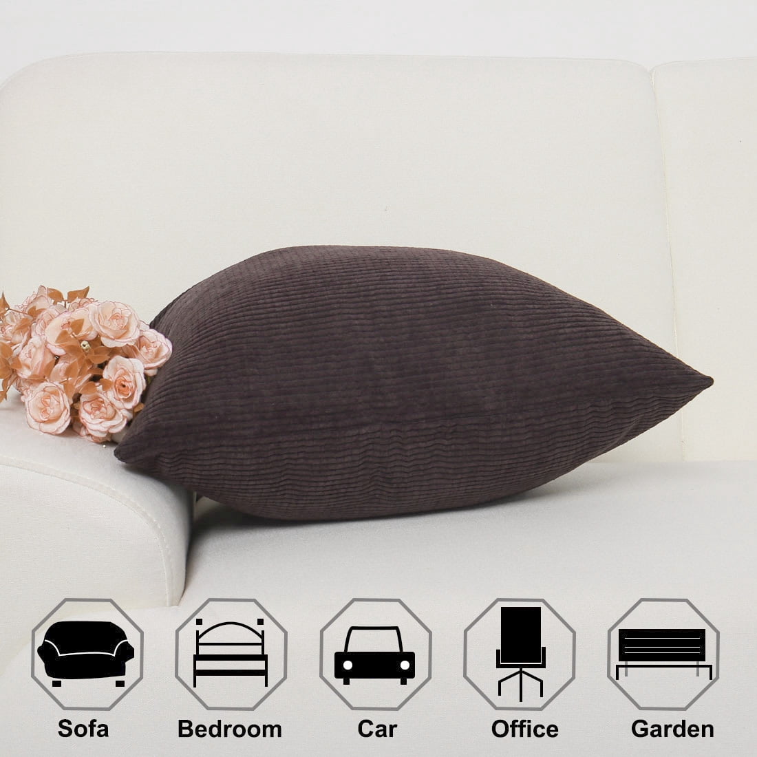 Unique Bargains Corduroy Texture Decorative Throw Pillow Cover Dark Brown 18" x 18"