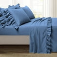 thumbnail image 3 of 4 Piece Corner Ruffle Sheet Set, 3" Inch Corner Ruffle On Flat Sheet, 18 Inch Deep Pocket, 100% Egyptian Cotton, 800 TC, Cal King Size, Solid Medium Blue, 3 of 6