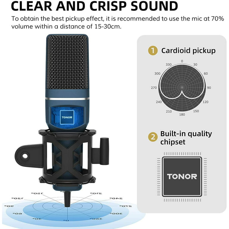 TONOR USB Microphone, Computer Cardioid Condenser PC Mic with Tripod Stand  & Pop Filter, TC-777