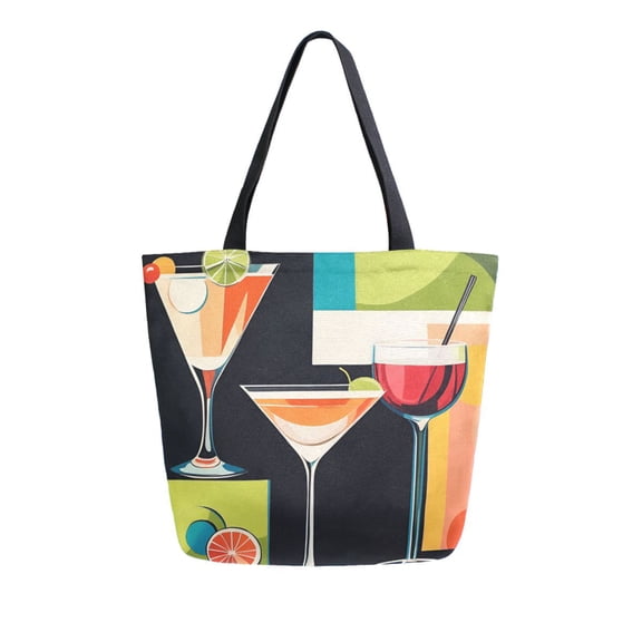 FORMRS Womens Canvas Tote Bag with Zipper Inner Pocket Shoulder Handbag, Art Cocktails