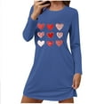 thumbnail image 2 of Aobny Heart Gowns for Women Sleepwear Valentine's Short Sleep Dresses Long Sleeve Crew Neck Blue Womens Pajamas Set,L, 2 of 6