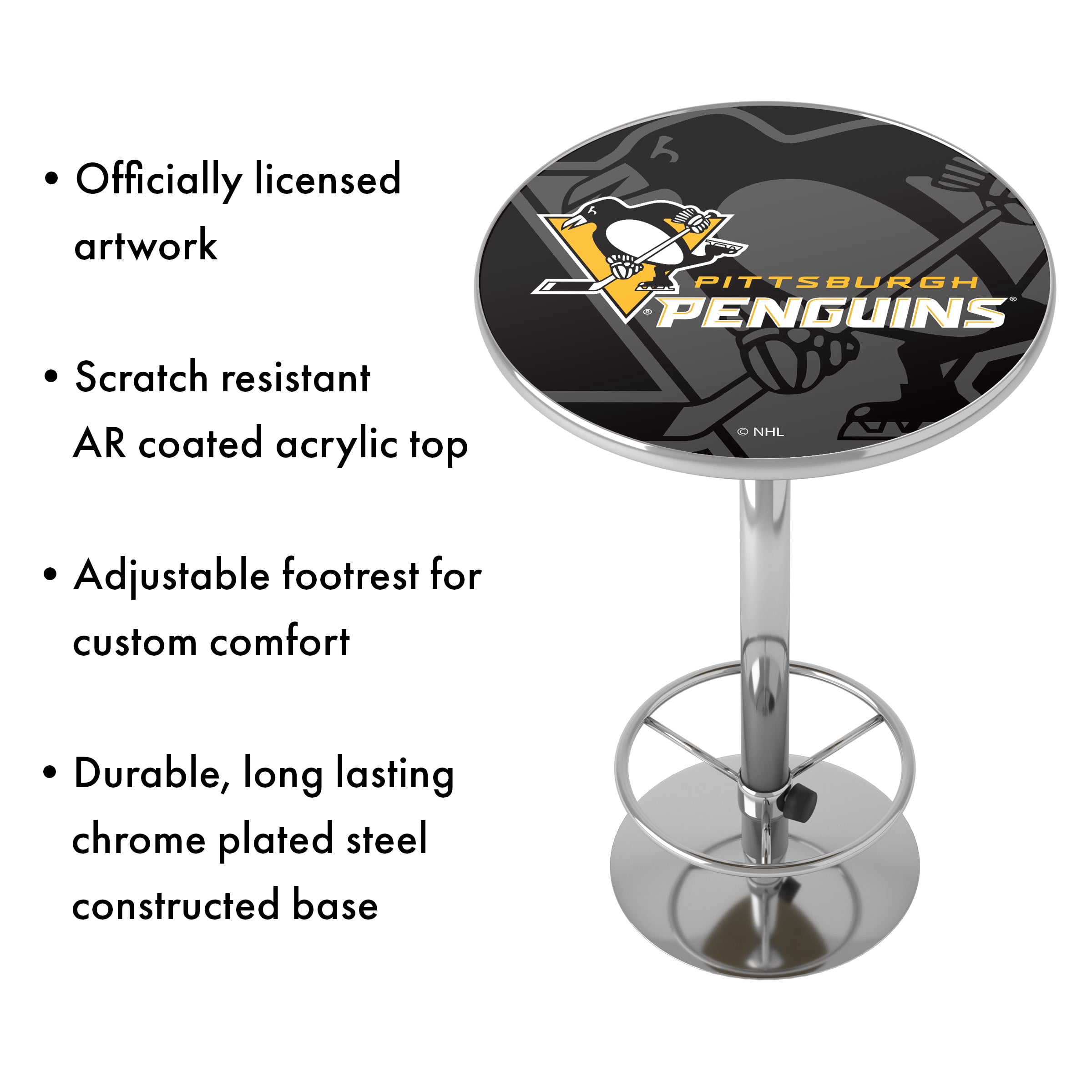 Pittsburgh Penguins Watermark Bar Table with Adjustable Footrest and Acrylic Top