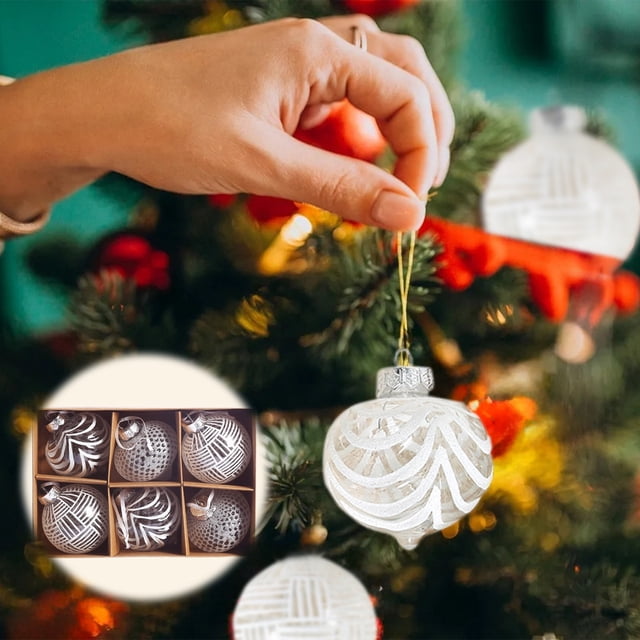 Fiudx Bolas de Navidad para Árbol, Adornos Colgantes Decorativos, de Plástico, Ideales para Fiestas, Aptas para Mascotas, Juego de 6, 8 Cm de Diámetro, Color Blanco.
