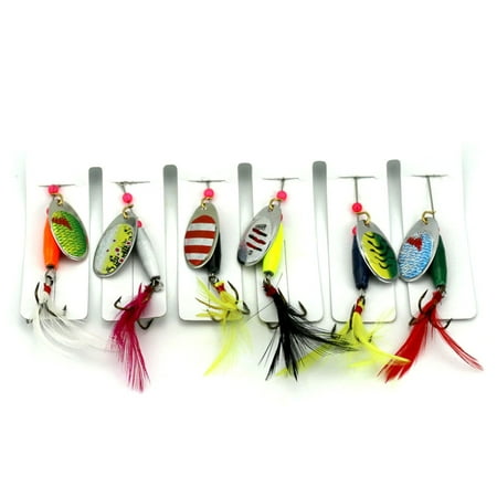6PCS Fishing Lure Spinners Spinnerbait Kit Metal Spinner Baits Kit with Rooster Tail Treble Hook Bass Trout Fishing Lures (Best Spinnerbait For Largemouth Bass)