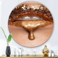 thumbnail image 2 of Designart 'Close-Up Of Woman Make-Up Of Gold Liquid Lips' Modern Circle Metal Wall Art 29x29 - Disc of 29, 2 of 5