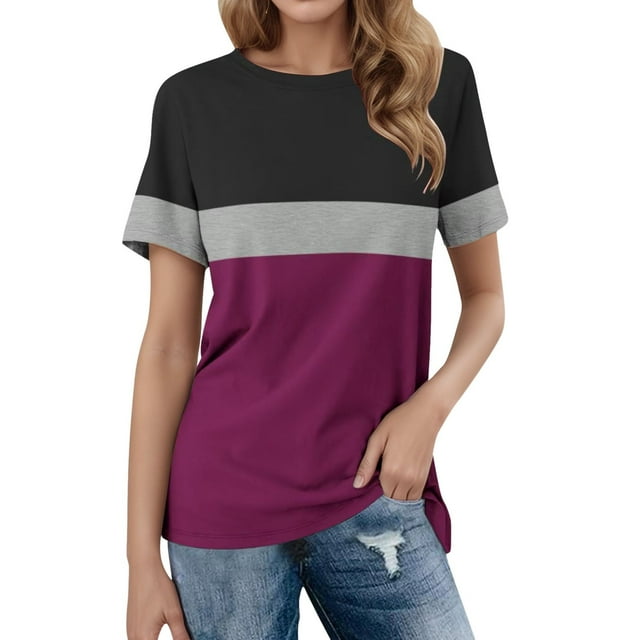 WILLBEST Compression Shirt Women’S T Shirts Color Block Short Sleeve Tops Casual Summer Tees