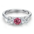 thumbnail image 3 of Gem Stone King 925 Sterling Silver Pink Tourmaline and Lab Grown Diamond Engagement Ring for Women | 1.52 Cttw | Round 5MM | Gemstone October Birthstone | Size 7, 3 of 6
