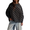 thumbnail image 1 of Sudadera con Capucha Extragrande para Mujer, con Bordado Floral, Bloques de Color, Deshilachada, Larga Negro M, 1 of 8