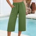 thumbnail image 4 of Dwellite Women's Capri Pants High Waisted Drawstring Palazzo Cropped Pants Summer Casual Trousers with Pockets Green L, 4 of 4