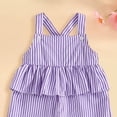 thumbnail image 3 of Faraee Toddler Baby Girl Clothes Ruffles Striped Romper Jumpsuit Suspender Pants Bib Overalls Spring Summer Outfits Purple 3-4 Years, 3 of 5