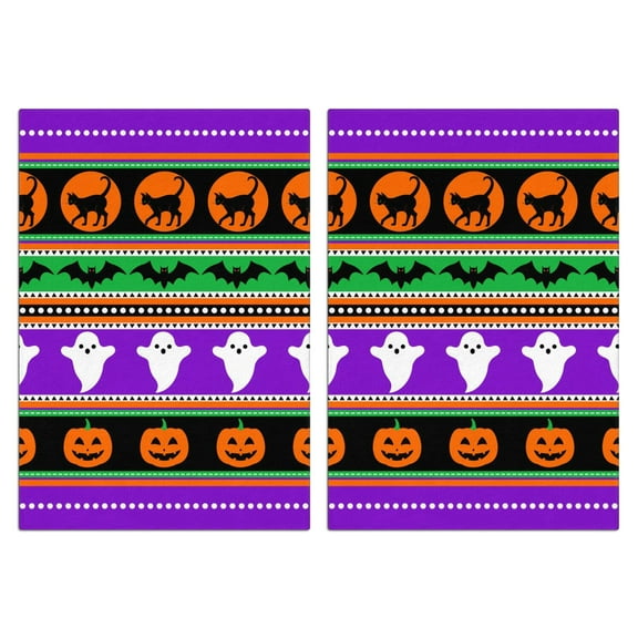 Halloween Kitchen Towels Set of 2 - 18x26 Inch Ghost, Pumpkin, Bat & Cat Design Dish Towels for Seasonal Decor