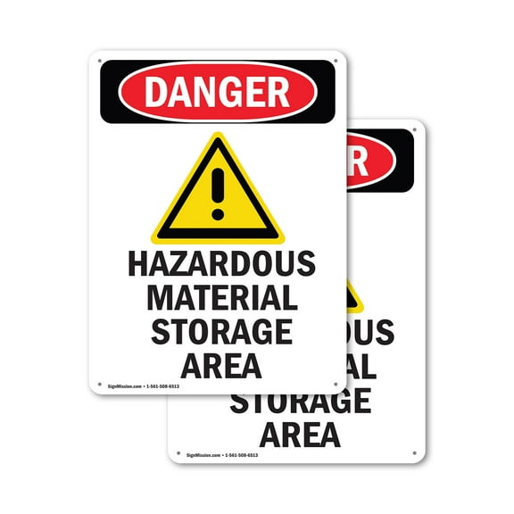 (2 Pack) GHS Hazardous Material OSHA Danger Sign 18 Inch X 24 Inch Indoor / Outdoor Rust-Free Aluminum Metal Signs for Workplace, Workshop, and Construction Site, Made in the USA