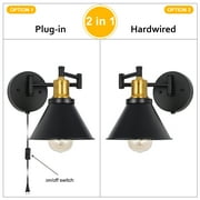 Oumilen SWING ARM Bedroom, Bedside Reading Wall Sconce, Brass & Black