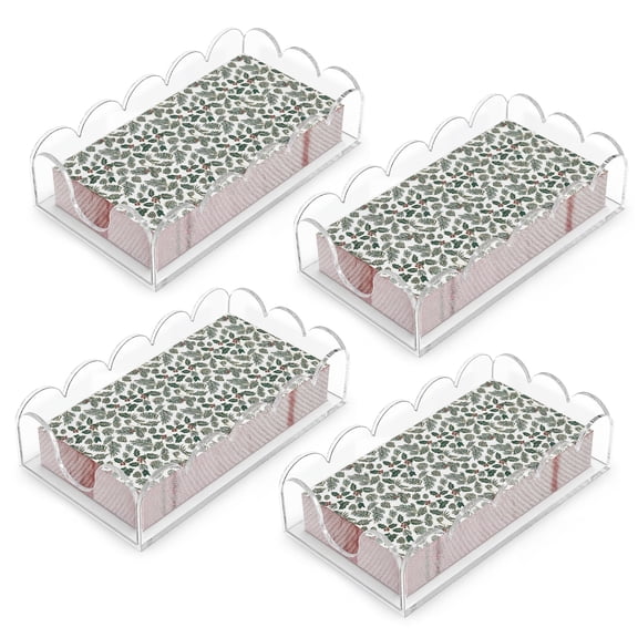 Acrylic Napkin Holder Set – Elegant Clear Rectangular Tissue Box with Lace Edge – 4 Pack, 8.5 x 5.0 x 2.4 Inch – Stylish Transparent Storage for Kitchen, Bathroom, Dining Room
