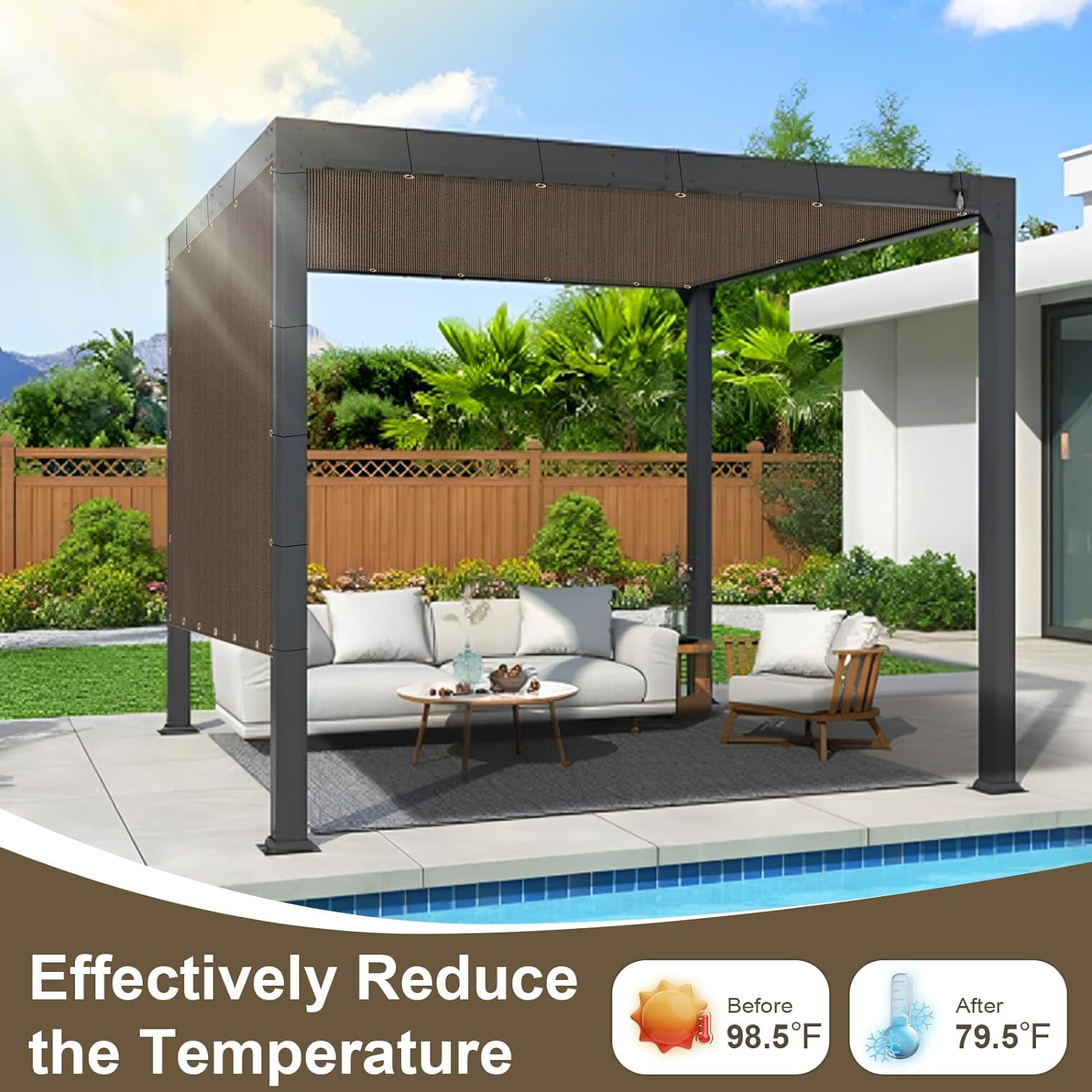 LOVE STORY Custom Size 7'x20' Brown Sun Shade Cloth with Grommets Pergola Shade Cover 95% UV Protection for Outdoor