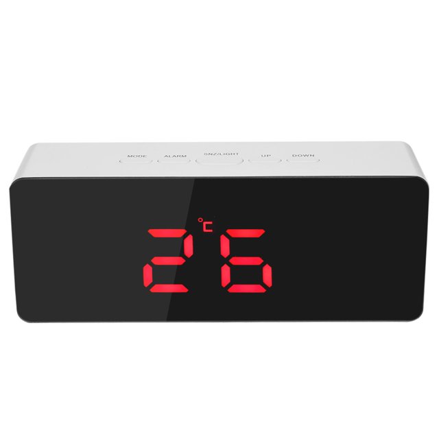 Mistaha Horloge Miroir Numérique LED USB & Pile 12H/24H Affichage Réveil avec Fonction Snooze Luminance LED Réglable--Rouge