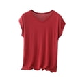 thumbnail image 2 of Fengqque Womens Basic T Shirts Summer Tops Modal Tshirts for Women V Neck Short Sleeve Casual Basic Loose Tops Women's Tops Wine XXXXXL(XXXXXL), 2 of 6
