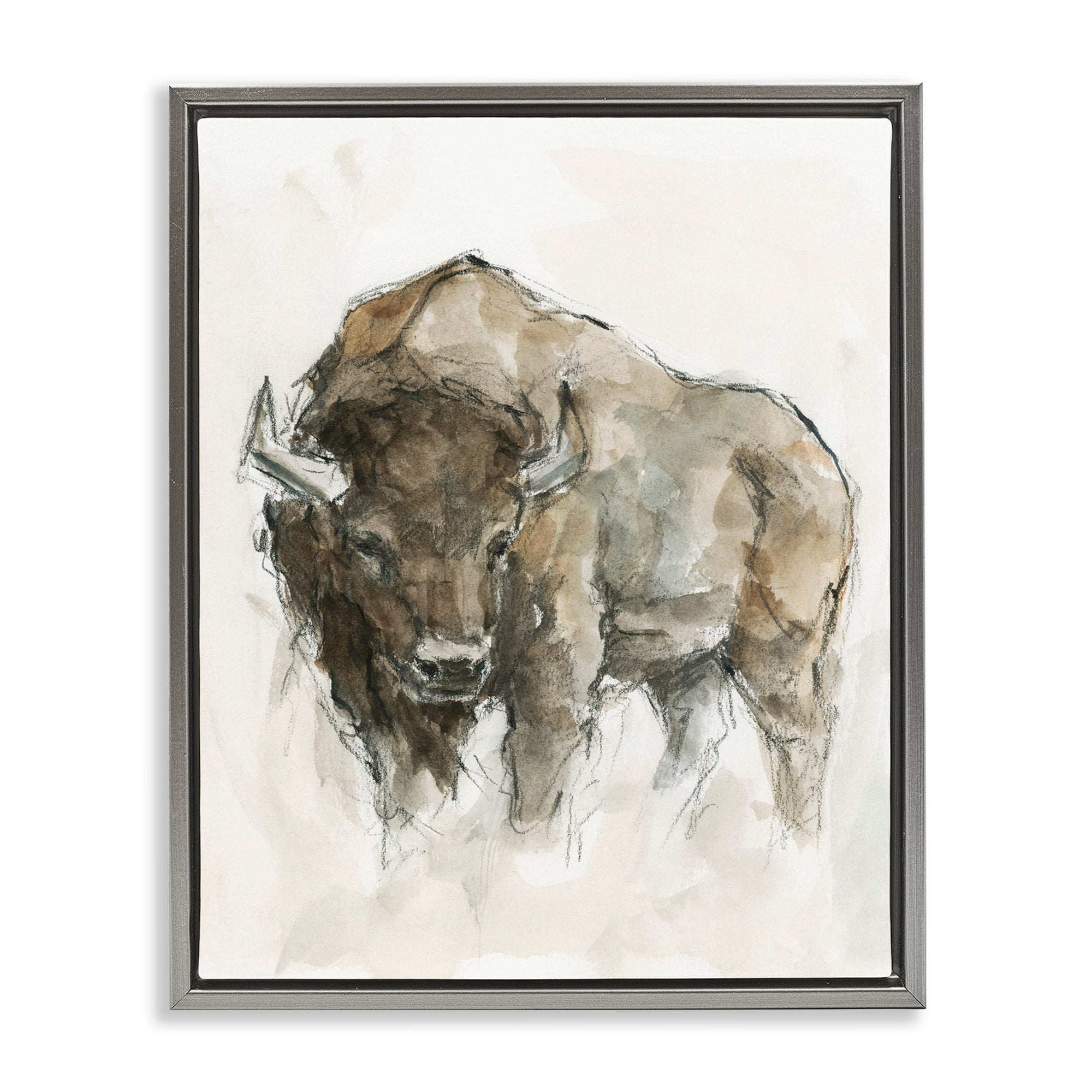 Stupell Industries Western American Buffalo Brown Country Animal Luster Gray Framed Floating Canvas Wall Art, 24x30, by Ethan Harper