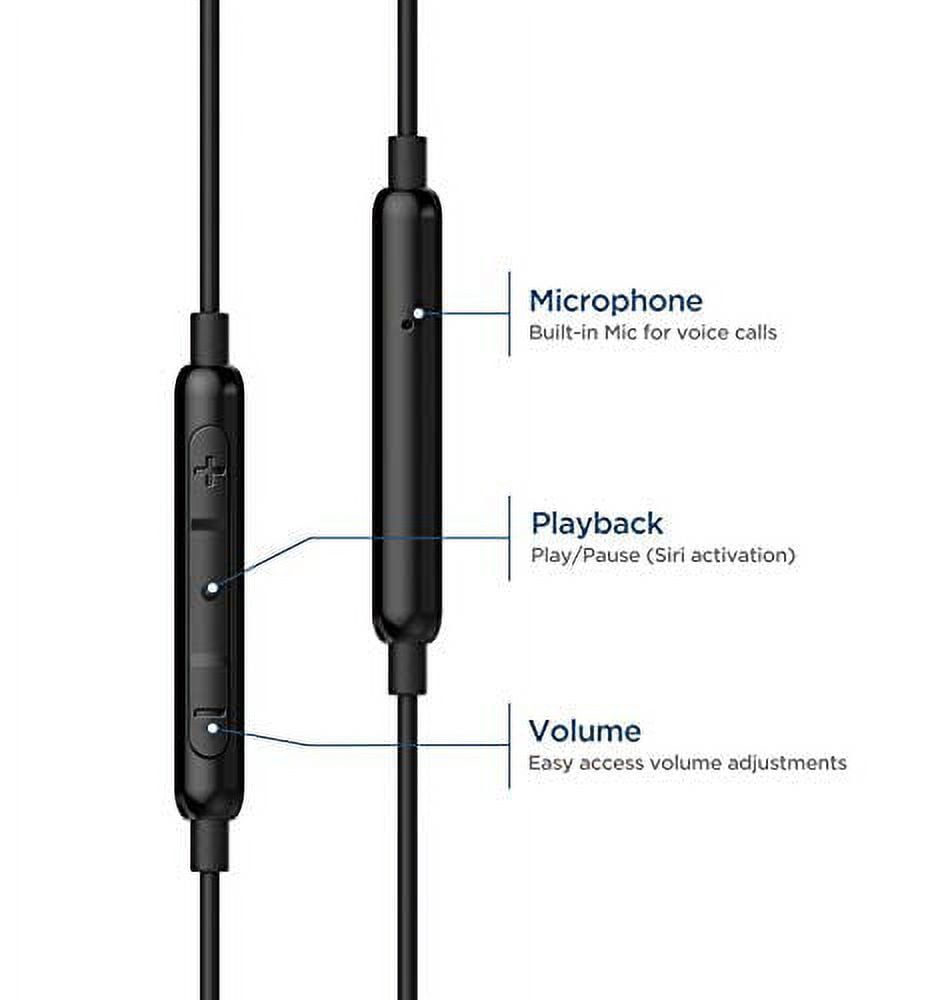 Thore for iPhone Earphones Apple MFI Lightning Cord In Ear Earbud Headphones w/ Mic Black