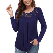 Ahlaray Women's Plus Size Tops Casual Long Sleeve Shirts Lace Pleated Tunic Tops Blouses M-4XL
